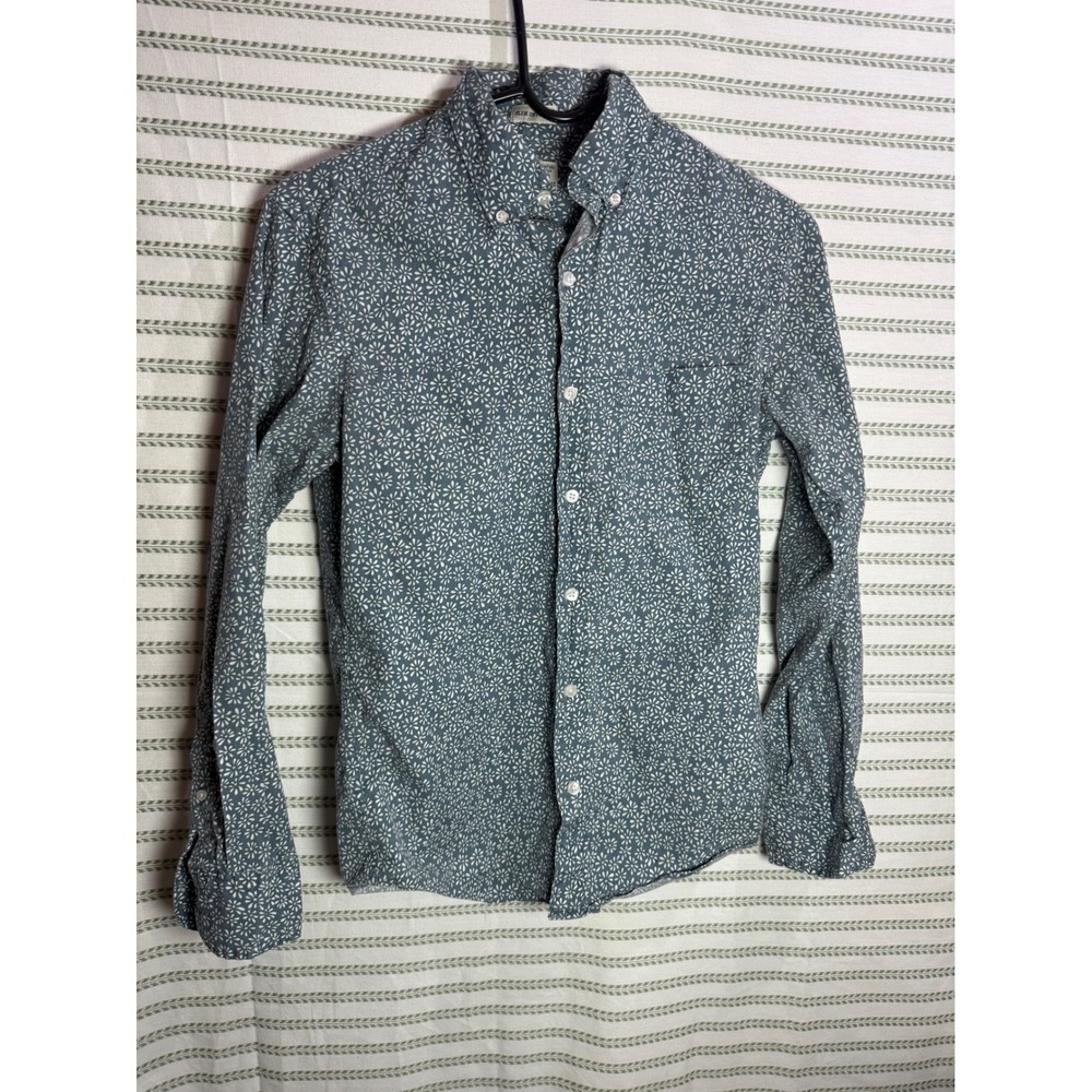J.Crew Mens Slim Untucked Secret Wash Shirt Blue Floral Daisy Print Size XS